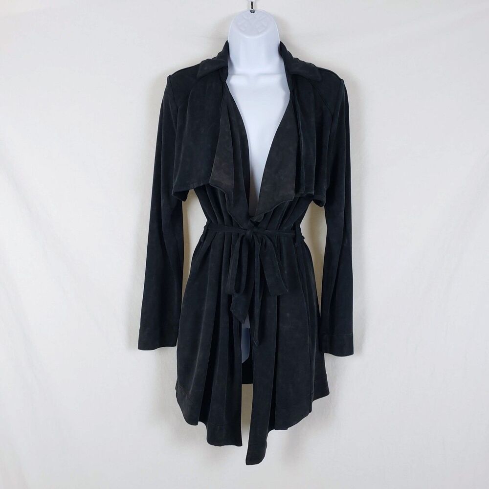 Rock & Republic Grunge Washed Charcoal Gray Belted Draped Sweater Womens M